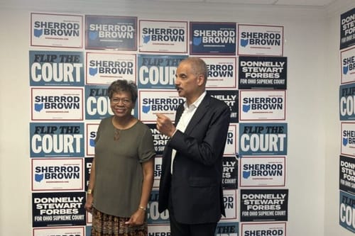 Former U.S. Attorney General attends canvassing event for Democratic Ohio Supreme Court candidates