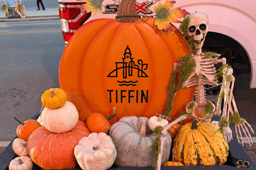 Skeletons, pumpkins and spiderwebs take over downtown Tiffin planters for Halloween