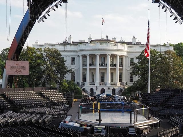 Corporate logos abound on White House grounds in prep for fights by Trump-allied UFC