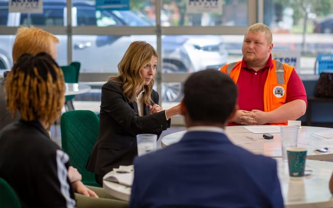 Dr. Amy Acton speaking with Ohio workers. (Photo: Acton campaign/Facebook)