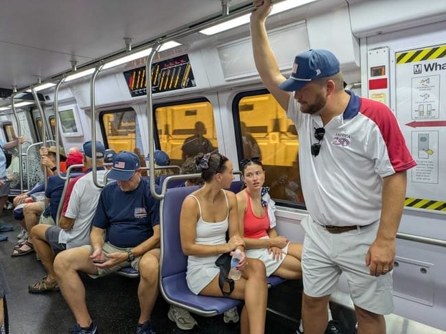 Matthew Wetherill, 28, of Cincinnati, Ohio, rode the Metro in Washington, D.C., to attend a tour of the U.S. Capitol on Saturday, July 4, 2026. (Photo by Ashley Murray/States Newsroom)