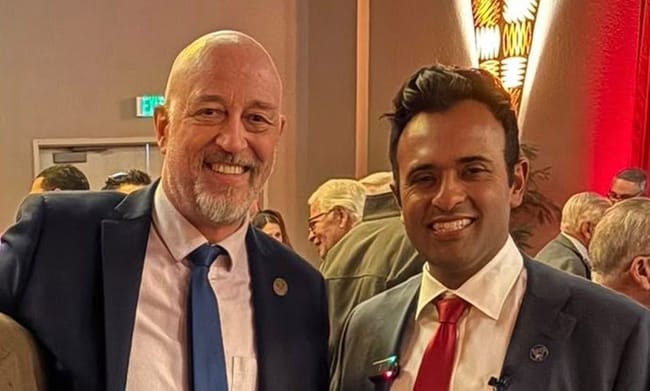 State Rep. Gary Click (R-Vickery), left, and Republican gubernatorial candidate Vivek Ramaswamy. (Photo via Facebook)