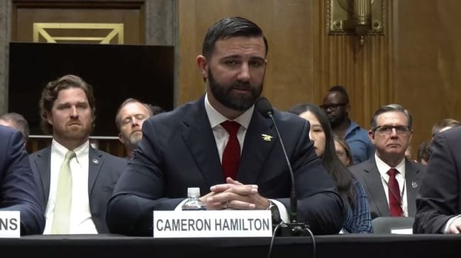 FEMA nominee Cameron Hamilton testifies before the Homeland Security and Governmental Affairs Committee on June 17, 2026. (Screenshot from committee webcast)