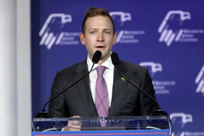U.S. Congressman Max Miller speaking with attendees at the Republican Jewish Coalition’s 2023 Annual Leadership Summit at the Venetian Convention & Expo Center in Las Vegas, Nevada. (Photo by Gage Skidmore / Flickr)