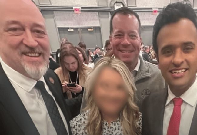 From left: State Rep. Gary Click (R-Vickery), unidentified female, State Rep. Rodney Creech (R-West Alexandria), and GOP gubernatorial candidate Vivek Ramaswamy. (Photo via Instagram)