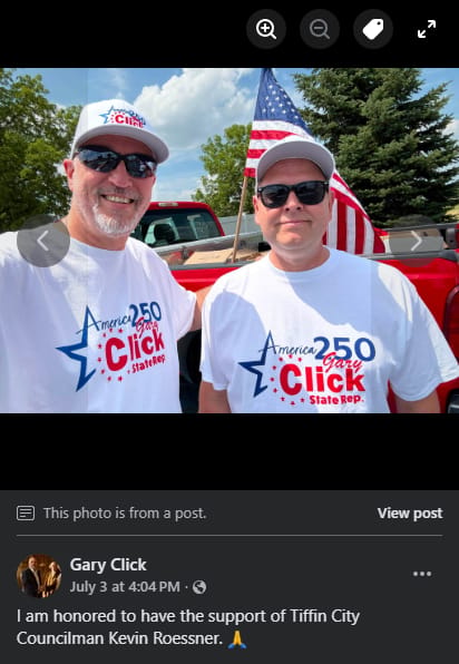 State Representative Gary Click (left) poses for a selfie with Tiffin City Councilman Kevin Roessner.