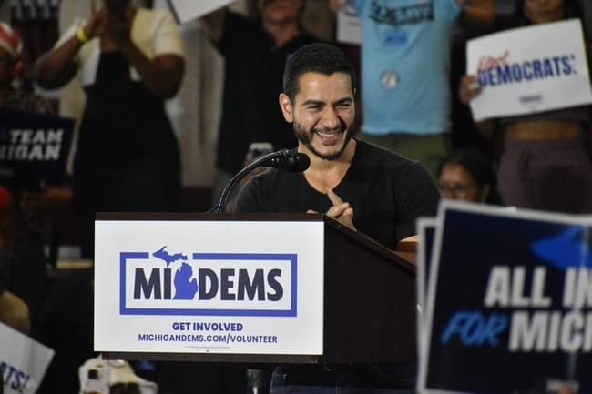 U.S. Senate candidate Abdul El-Sayed speaks to Democratic supporters at a unity rally held at Renaissance High School in Detroit. Aug. 7, 2026 | Photo by Ben Solis/Michigan Advance