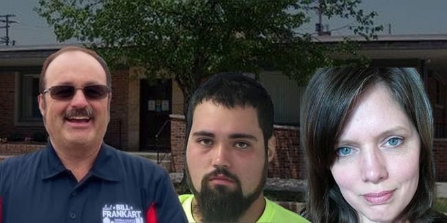 From left: Seneca County Commissioner Bill Frankart, his son and convicted sex offender Zachary Frankart, and Seneca County Media Relations Coordinator Sheri Trusty. (Illustration by TiffinOhio.net / photos courtesy Facebook / Butler County Jail / Seneca County Commissioners Office)