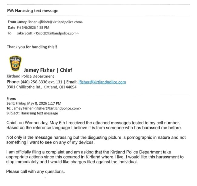 An email included with charging documents against D.J. Byrnes, author of The Rooster. Source: Kirtland Police Department