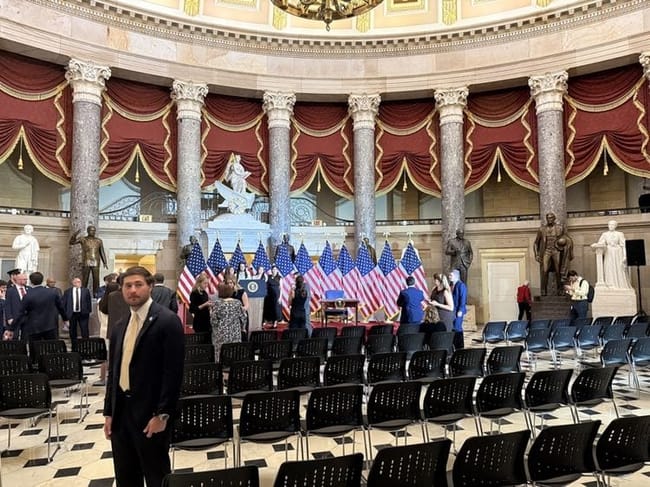 Statuary Hall in the U.S. Capitol on June 24, 2026, after President Donald Trump called off a scheduled bill-signing ceremony. (Photo by Jennifer Shutt/States Newsrooom)