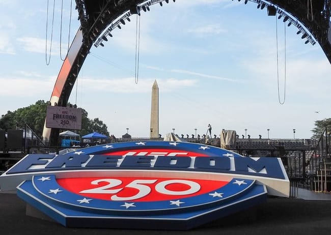 The Ultimate Fighting Championship branded its upcoming mix martial arts fight on the White House South Lawn, on Thursday, June 11, 2026, as a celebration of America's 250th birthday. (Photo by Ashley Murray/States Newsroom)