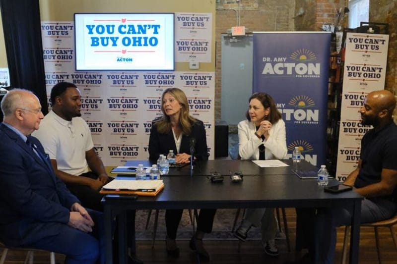 Ohio Democratic candidate for Gov. Amy Acton at a roundtable discussion in Columbus. (Photo by Nick Evans, Ohio Capital Journal.)
