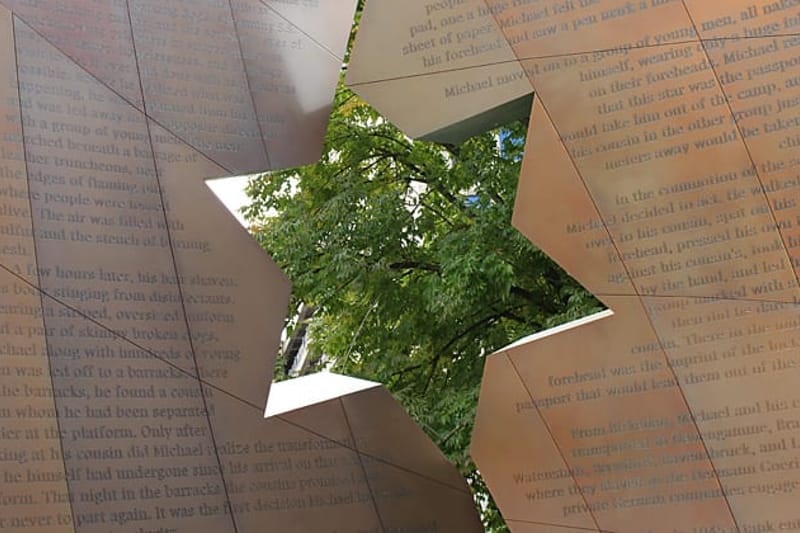 The Ohio Holocaust and Liberators Monument is seen on the Statehouse grounds. (Photo courtesy of the official Ohio Statehouse website.)