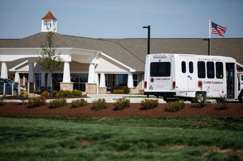 Capri Gardens Rehabilitation and Nursing Care is an 80 bed skilled nursing facility that offers private rooms. (Photo by Graham Stokes for the Ohio Capital Journal. Only republish photo with original story.)