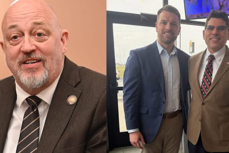 From left: State Rep. Gary Click, Ohio treasurer candidate Jay Edwards, and Click's Republican primary opponent Eric Watson. (Photos via Ohio House website, Facebook)