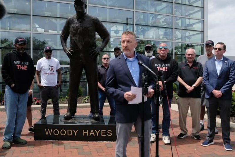 Gahanna Public Safety Director and former Columbus Police Deputy Chief Tim Becker speaks at a recent event where he spoke about abuse he says he received at the hands of former Ohio State University athletics doctor Richard Strauss. (Photo by Nick Evans, Ohio Capital Journal.)