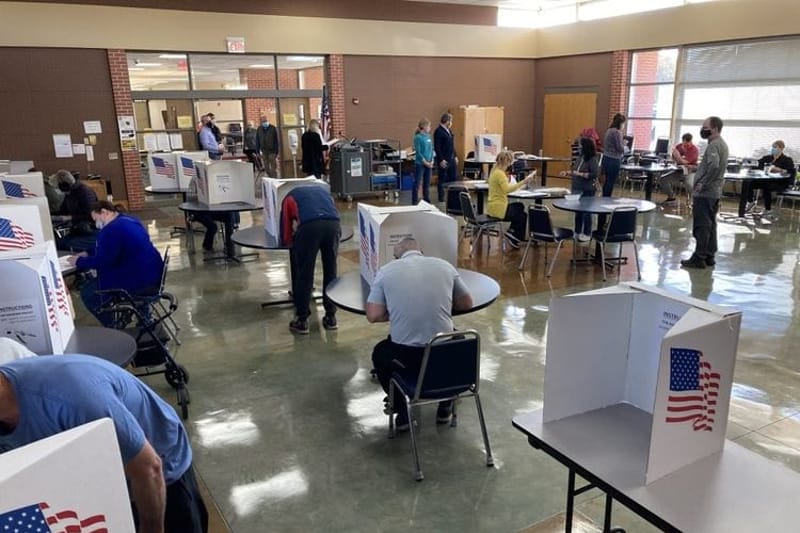 Voters cast ballots at the Northwest Community Center in Des Moines, Iowa, on Nov. 3, 2020. (Photo by Jim Obradovich for Iowa Capital Dispatch)