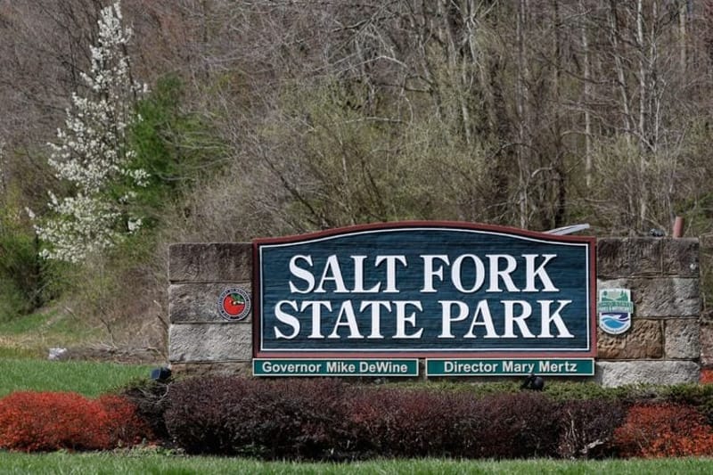 The entrance to Salt Fork State Park, Jefferson Township in Guernsey County, Ohio. (Photo by Graham Stokes for Ohio Capital Journal. Republish photo only with original article.)