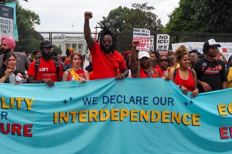 A few hundred activists marched to the White House on Saturday, June 27, 2026, for the Next250 rally. (Photo by Ashley Murray/States Newsroom)