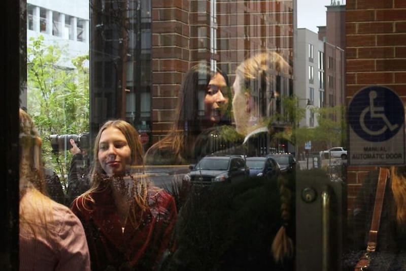 Eva Lighthiser, left, and other plaintiffs wait to enter Missoula's federal courthouse on Sept. 16, 2025. (Micah Drew/Daily Montanan)