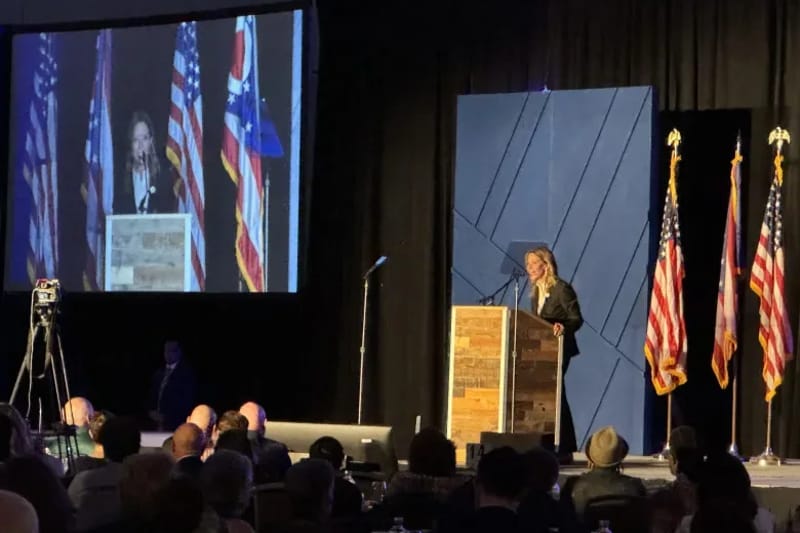 Governor candidate Amy Acton speaks at an Ohio Democratic Party fundraising dinner in Columbus on Saturday, Aug. 2, 2026. Credit: Andrew Tobias / Signal Statewide