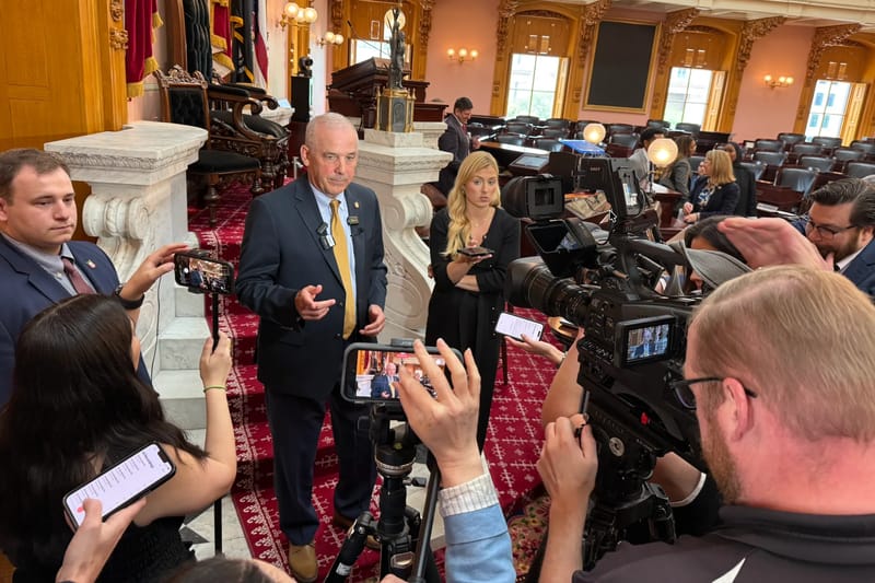 Ohio House Speaker Matt Huffman talks to reporters June 9, 2026. (Photo: Jake Zuckerman/Signal Ohio)