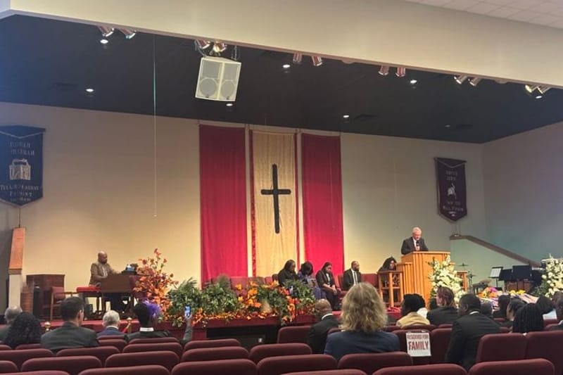 Pierre Damas Bel's funeral at St. John’s Missionary Baptist Church in Springfield. (Photo by Megan Henry, Ohio Capital Journal)