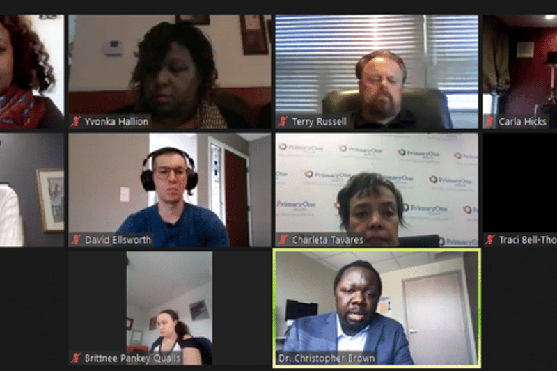 Members of the Minority Strike Force's healthcare subcommittee meet to discuss racial equity and disparities in Ohio.