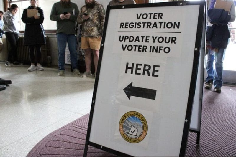 Montanans stand in line to register to vote at the Lewis and Clark County Elections Office on Nov. 5, 2024. (Photo by Blair Miller/Daily Montanan)