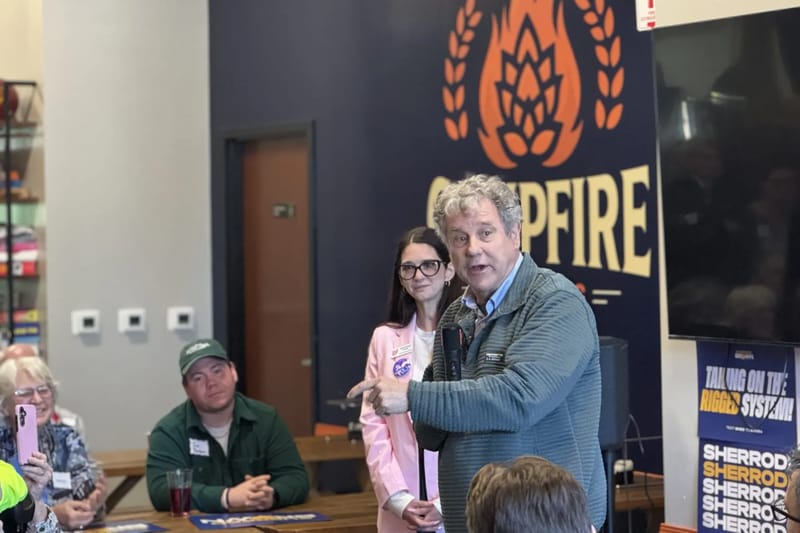 Former Sen. Sherrod Brown speaks during a campaign event near Westerville on May 7, 2026. Credit: Andrew Tobias / Signal Statewide