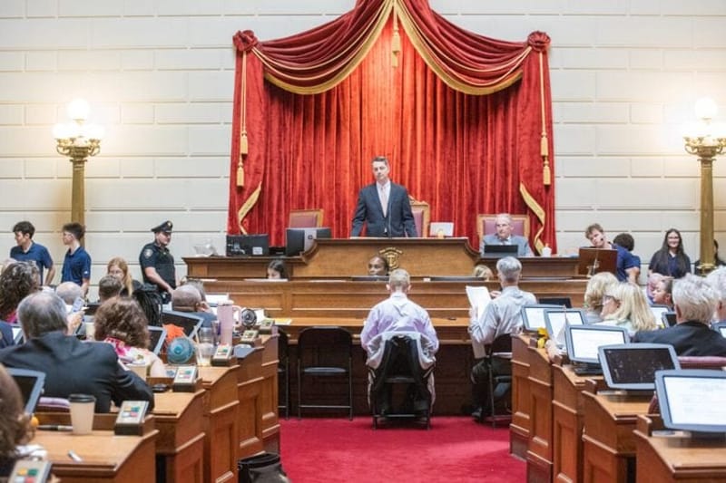 The Rhode Island House of Representatives debates the fiscal year 2027 state budget in Providence on Friday. A new survey of state budget officers found many states face ongoing budget pressures. (Photo by Alexander Castro/Rhode Island Current)