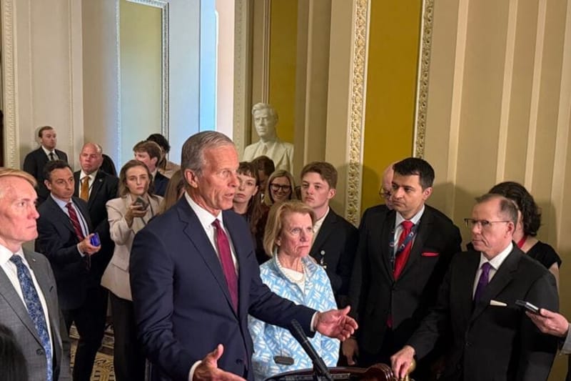U.S. Senate Majority Leader John Thune speaks during a press conference in the U.S. Capitol on Tuesday, June 2, 2026. (Photo by Jennifer Shutt/States Newsroom)