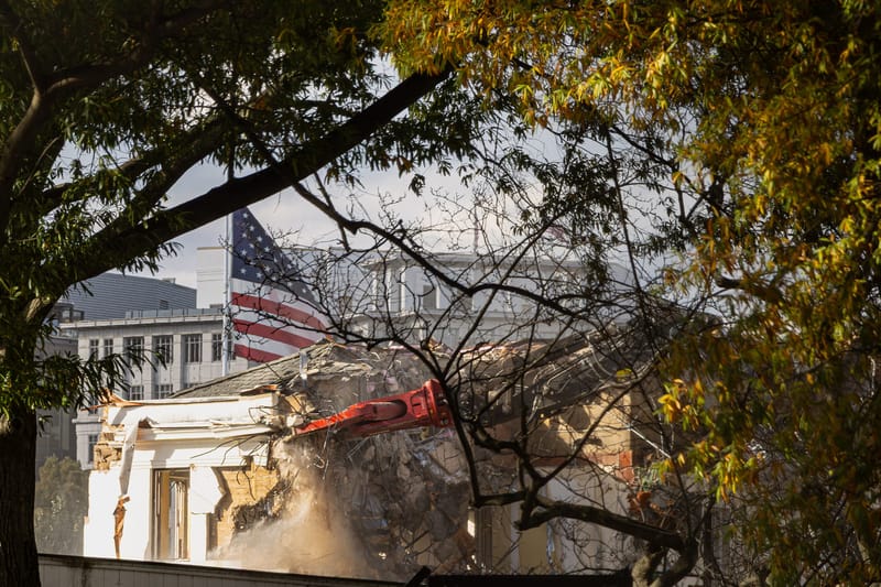 Demolition work continued where the East Wing once stood at the White House in Washington, DC. President Donald Trump ordered the 123-year-old East Wing and Jacqueline Kennedy Garden leveled to make way for a new 90,000-square-foot ballroom. (Photo by Hassan Albadawi via Wikimedia Commons. Licensed under CC BY-SA 4.0)