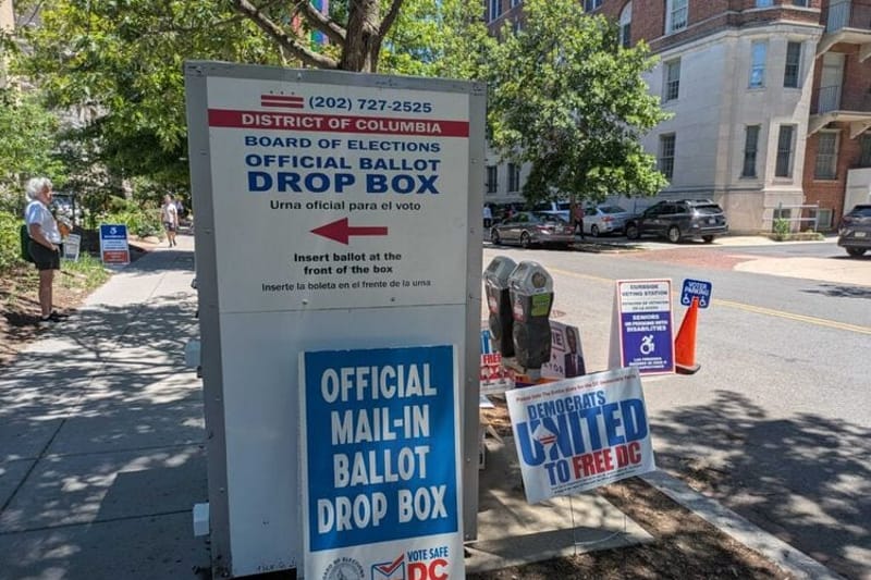 A mail-in ballot dropbox on P Street Northwest in Washington, D.C., on Tuesday, June 16, 2026. (Photo by Ashley Murray/States Newsroom)