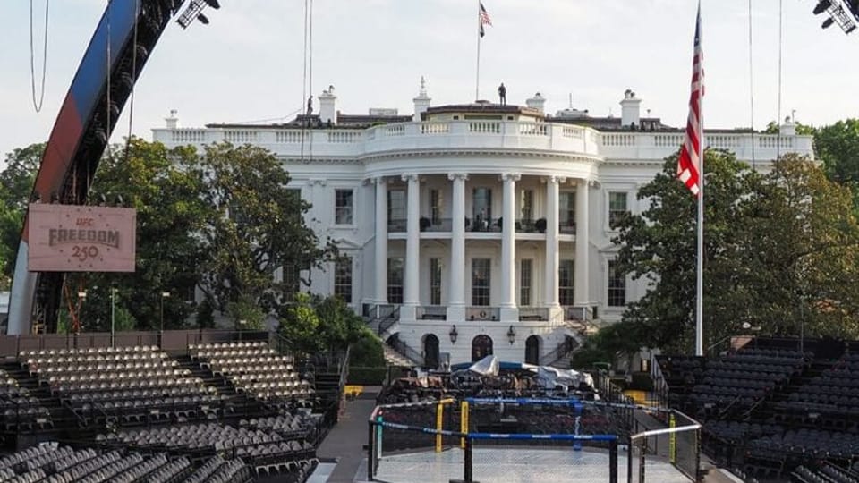 Corporate logos abound on White House grounds in prep for fights by Trump-allied UFC