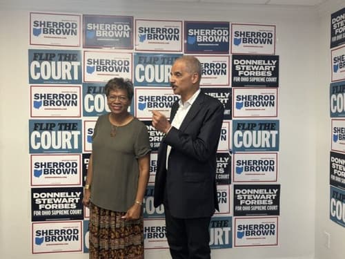 Former U.S. Attorney General attends canvassing event for Democratic Ohio Supreme Court candidates